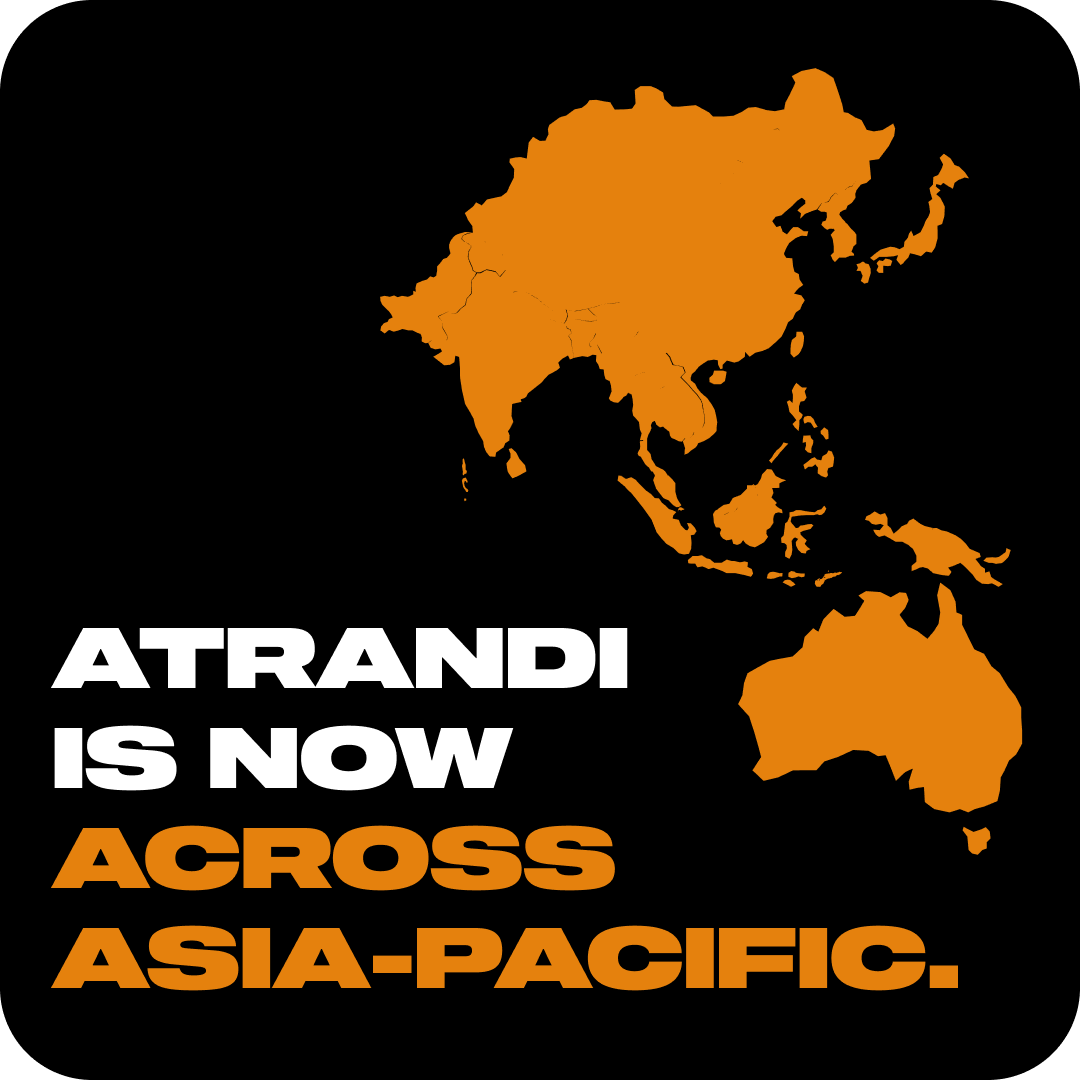 Map of Asia-Pacific showing the territories covered by Atrandi's eight distribution partners. 
